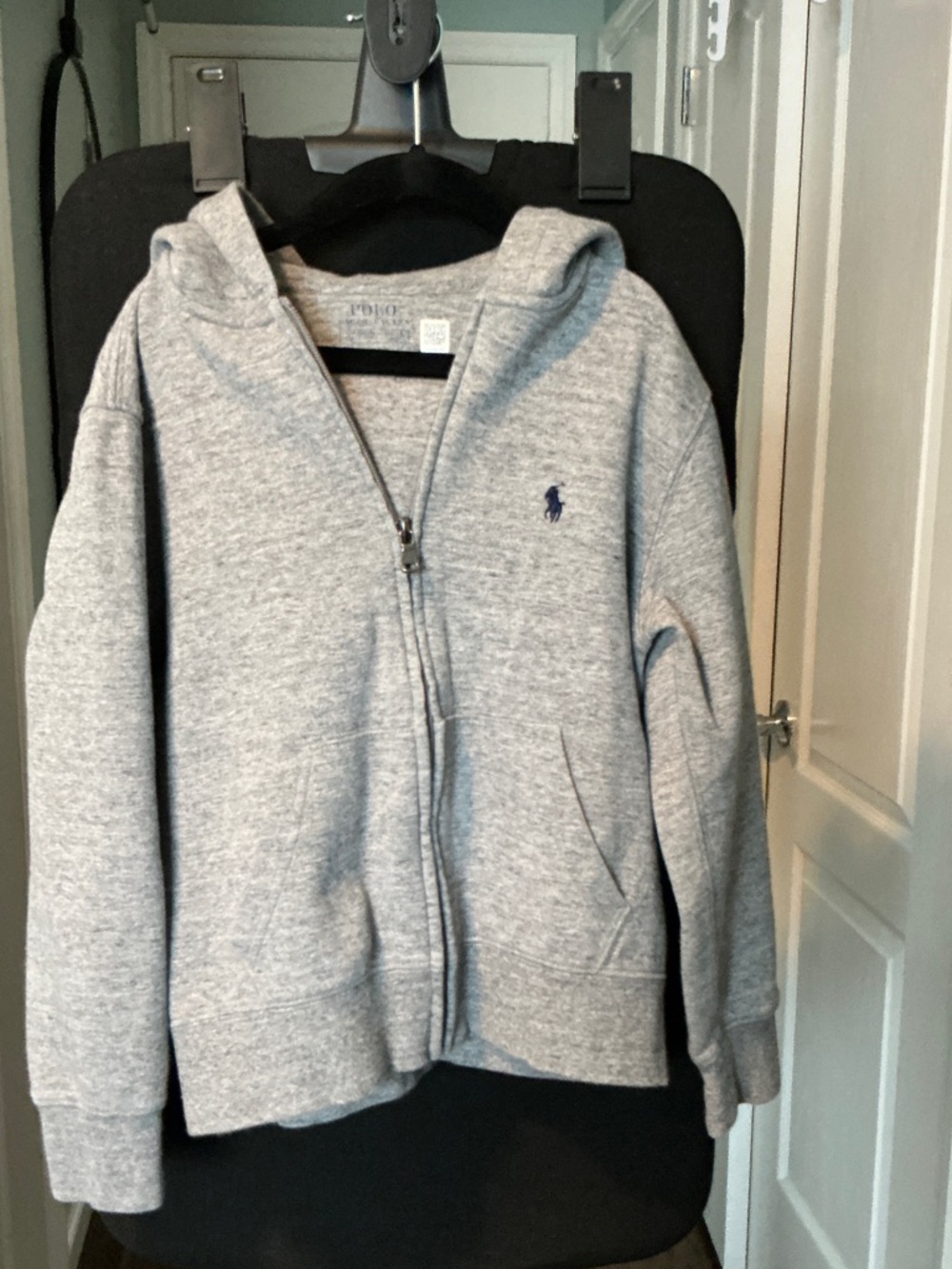 Ralph Lauren Kids Light Gray Zip-Up Hoodie with Navy Pony